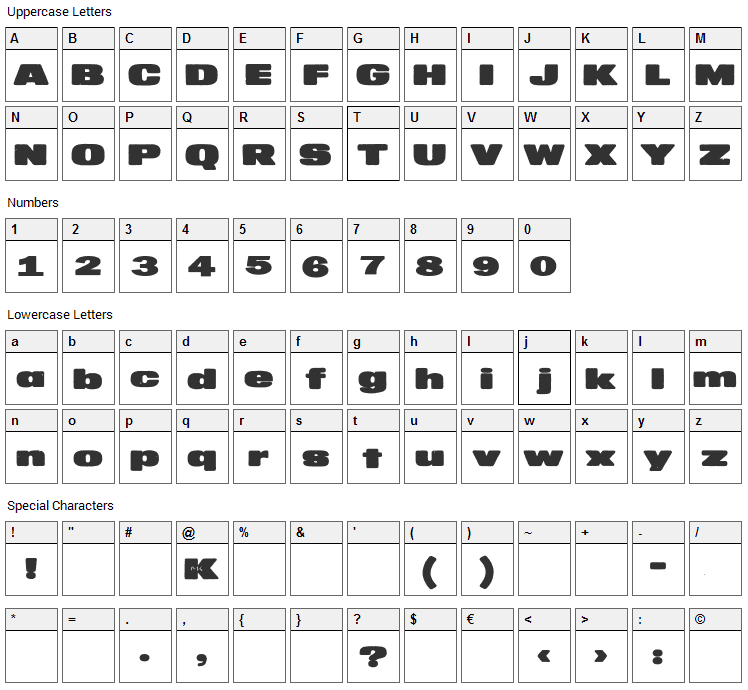MKaputt Expanded Font Character Map