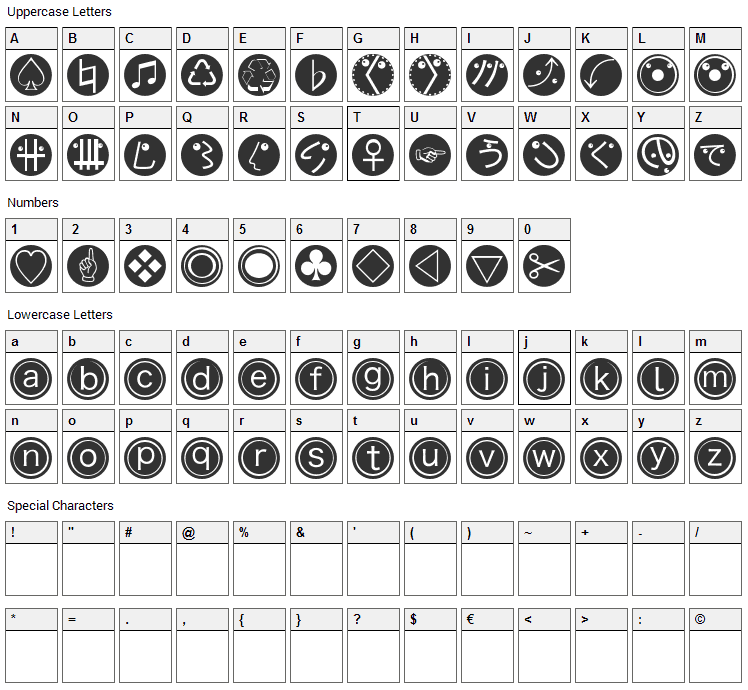 MKBats Font Character Map