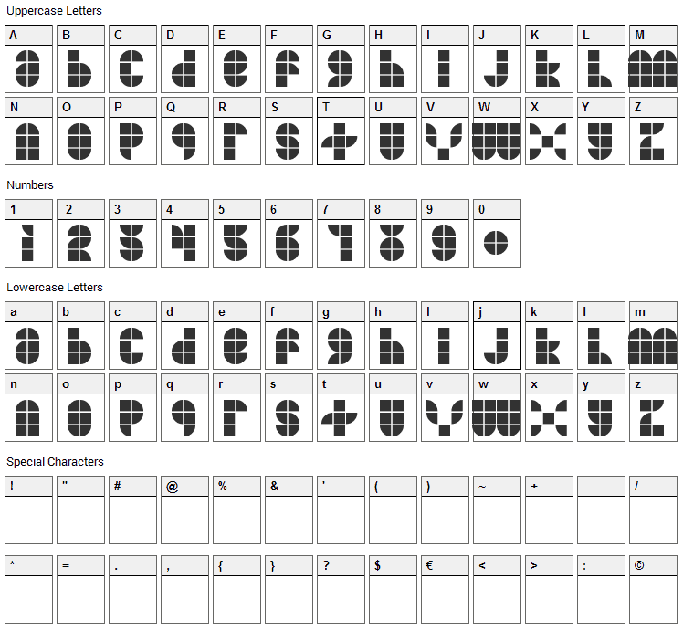 MKF Tiler Font Character Map
