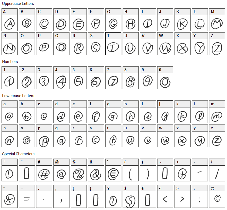 MKlammer Affen Font Character Map