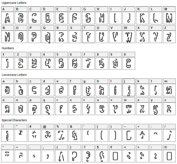 Mlurmlry Font Character Map