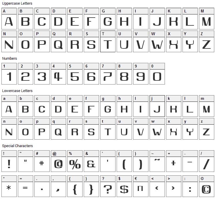 MMX2010 Font Character Map