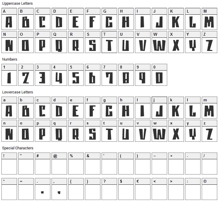 Moan Lisa Font Character Map