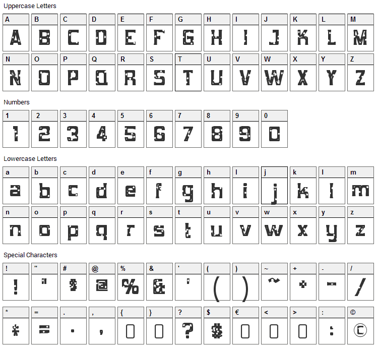 Mob Concrete Font Character Map