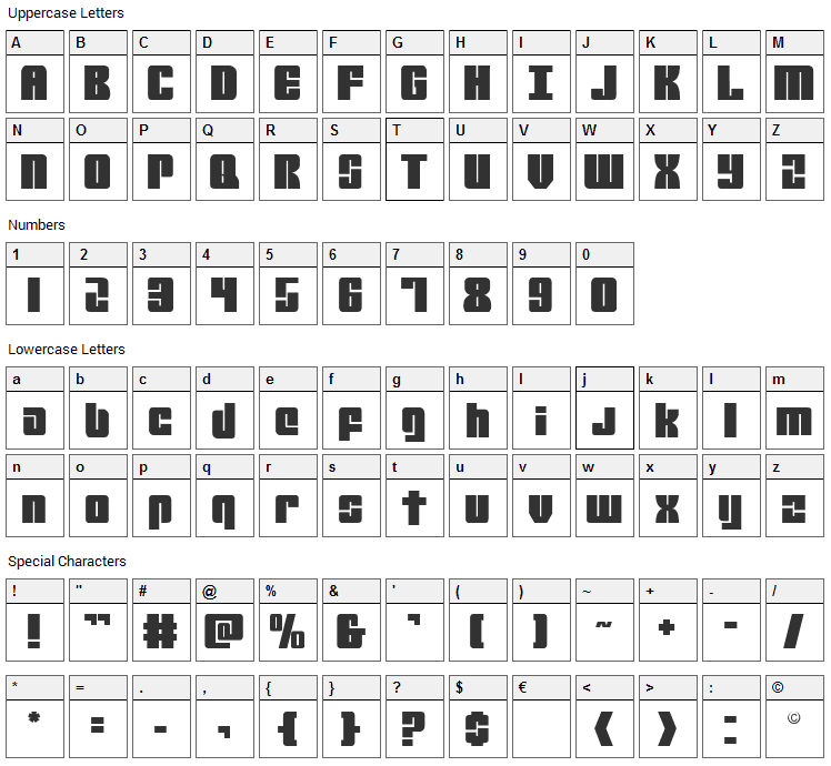 Mobile Infantry Font Character Map