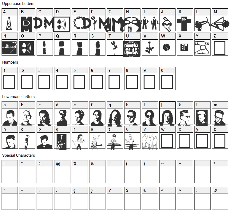 Modebats Font Character Map