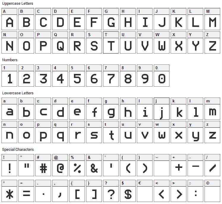 ModeNine Font Character Map