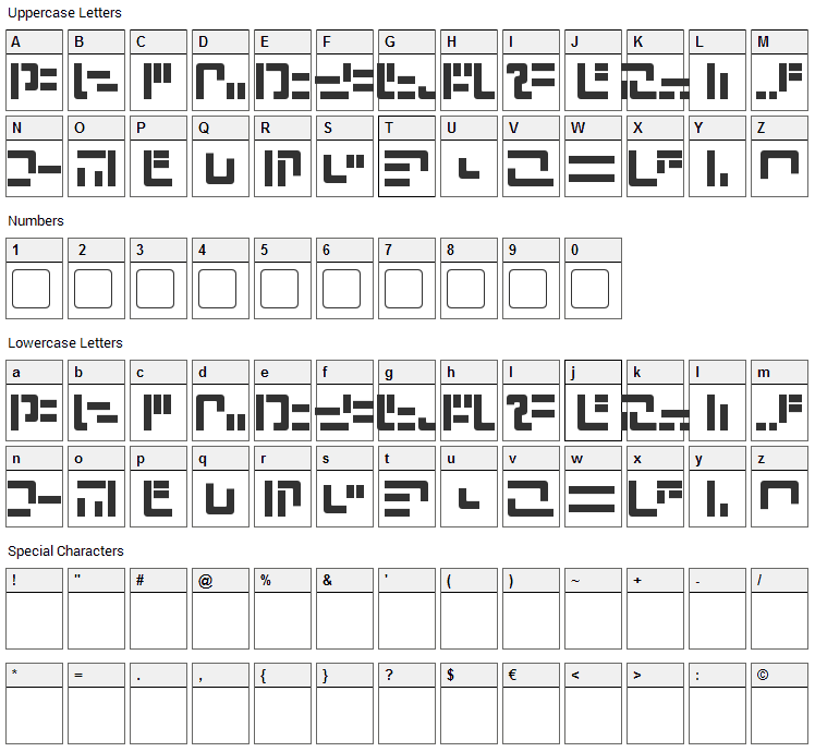 Modern Iaconic Font Character Map