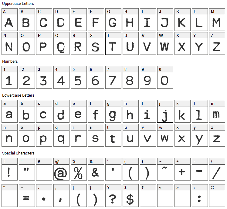 Modern Typewriter Font Character Map