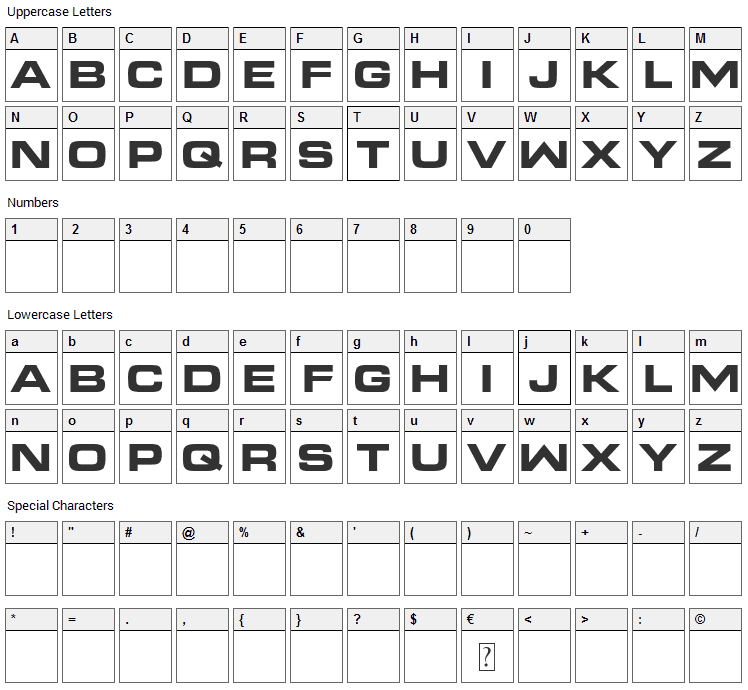 Modern Warfare Font Character Map