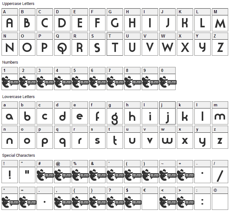 Moderna Font Character Map