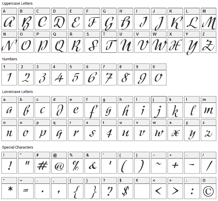 Modeschrift Font Character Map