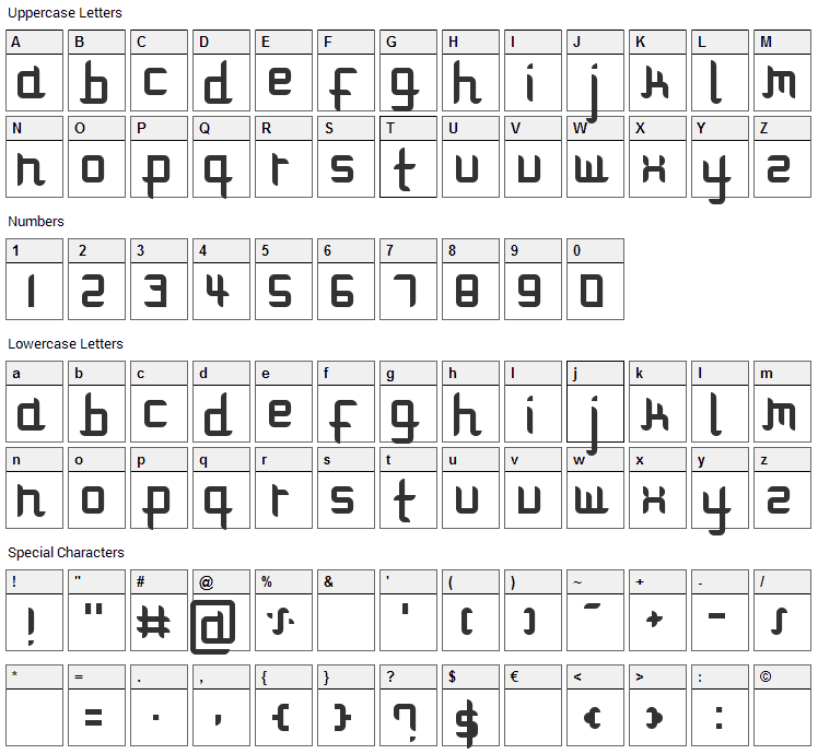 Modulare 1 Font Character Map