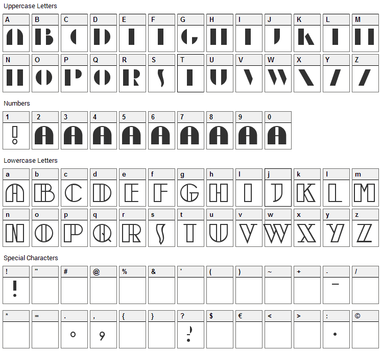 Moebius Font Character Map