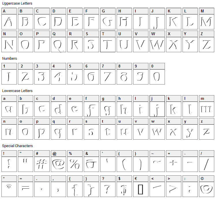 Mojacalo Relief Font Character Map