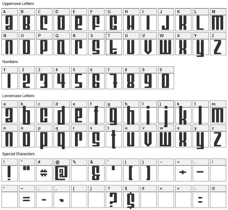 Mojo Font Character Map