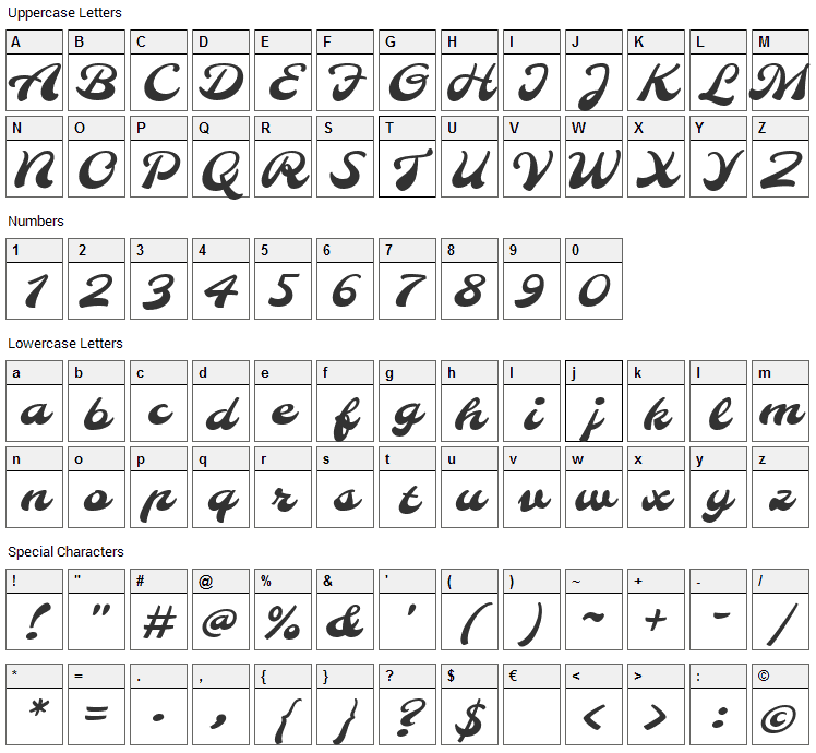 Molle Font Character Map