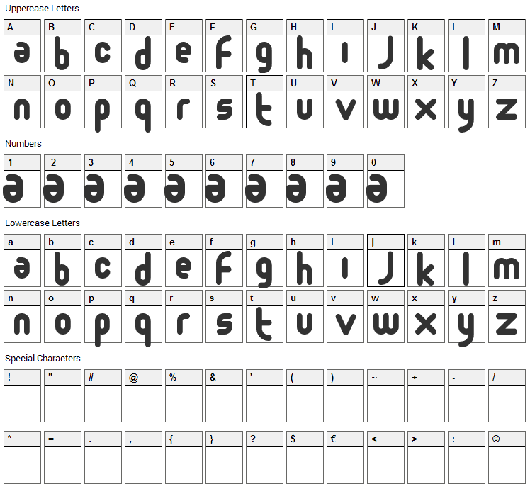 Moloko Font Character Map