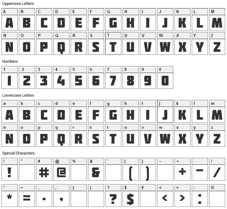 Molot Font Character Map