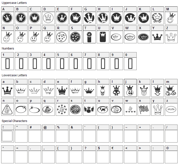 Monarchbats Font Character Map