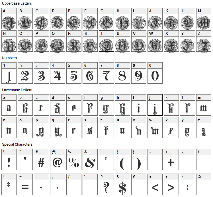 Monarchia Font Character Map