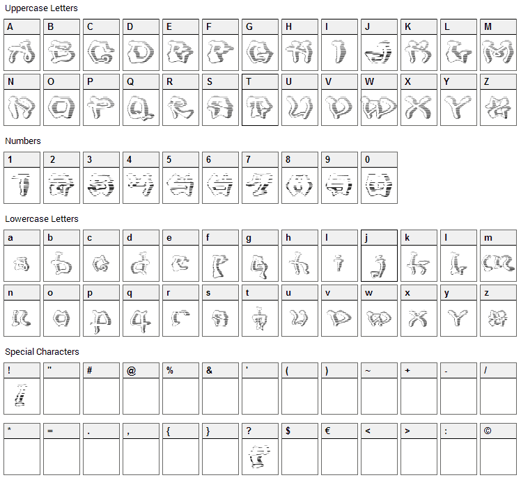 Mondrongo Font Character Map