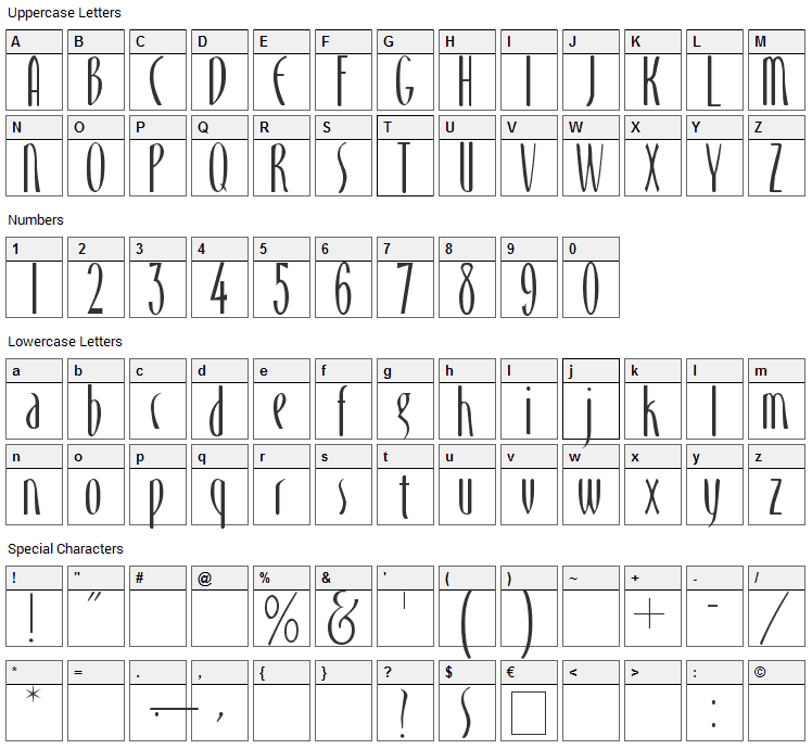 Monika Font Character Map