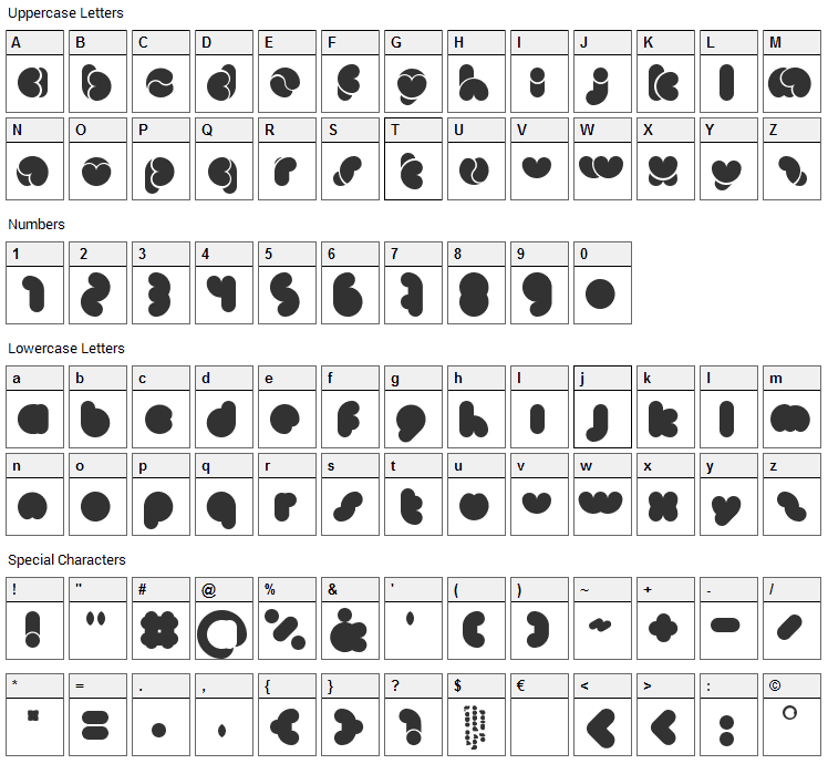 Monkey Love Font Character Map