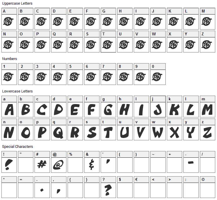Monkeyboy Font Character Map