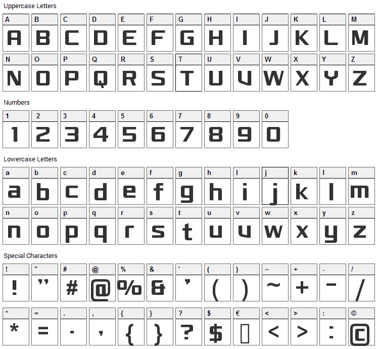 Monkirta Pursuit Font Character Map