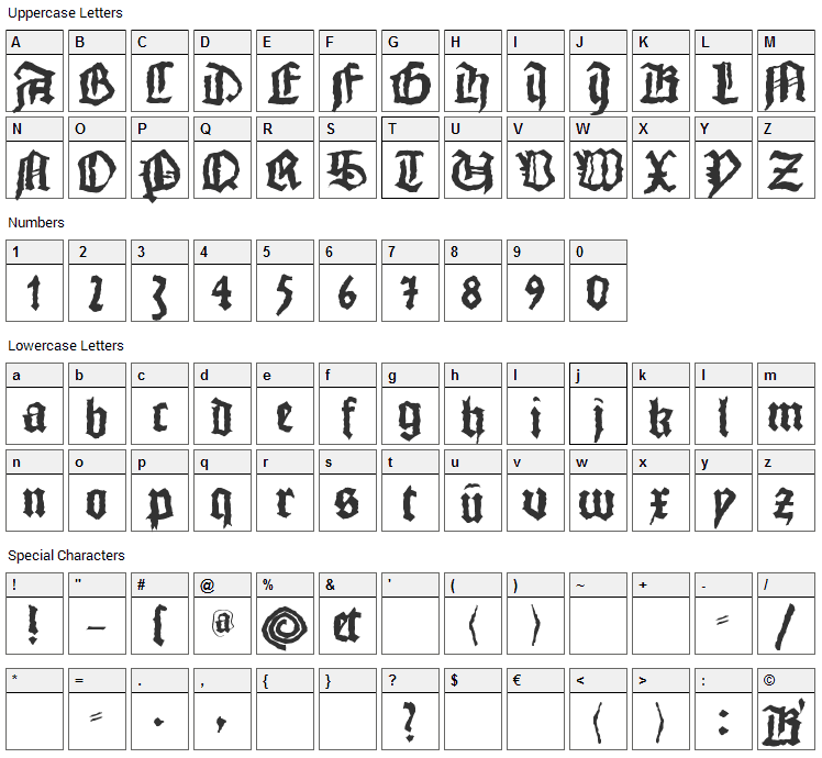Monks Writing Font Character Map