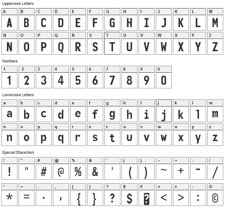 Monofonto Font Character Map