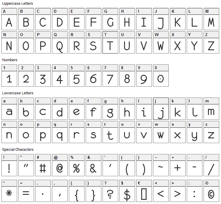 Monofur Font Character Map