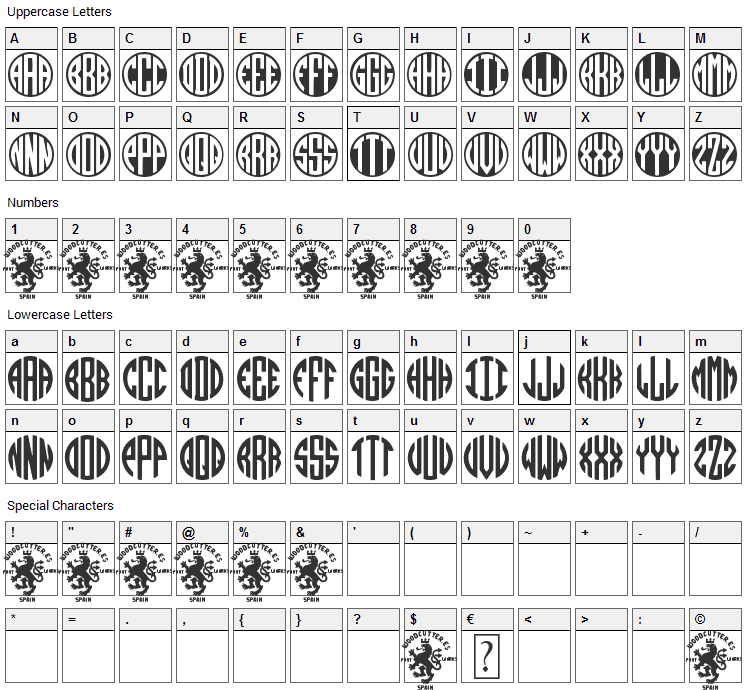 Monogramos Font Character Map