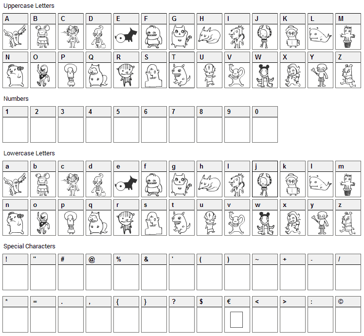 Monos Frekis Font Character Map