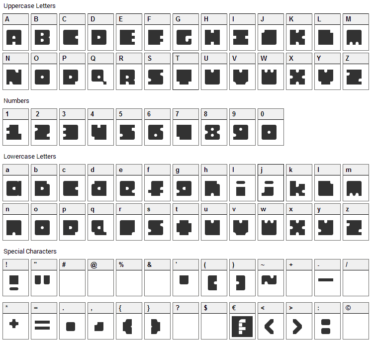 Monosquare Font Character Map