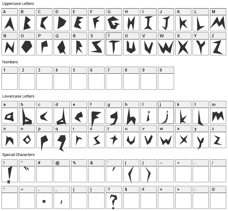 Monsta Font Character Map