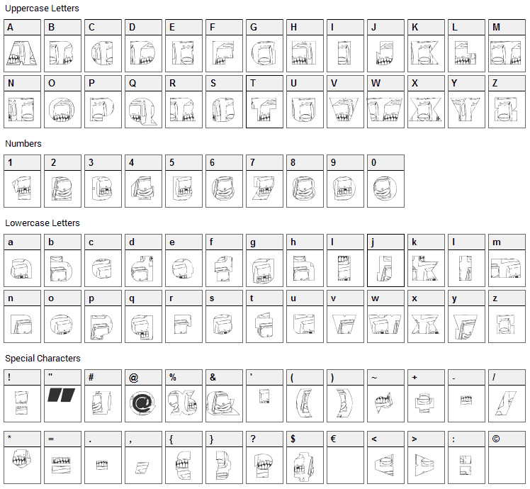 Monster Boxes Font Character Map