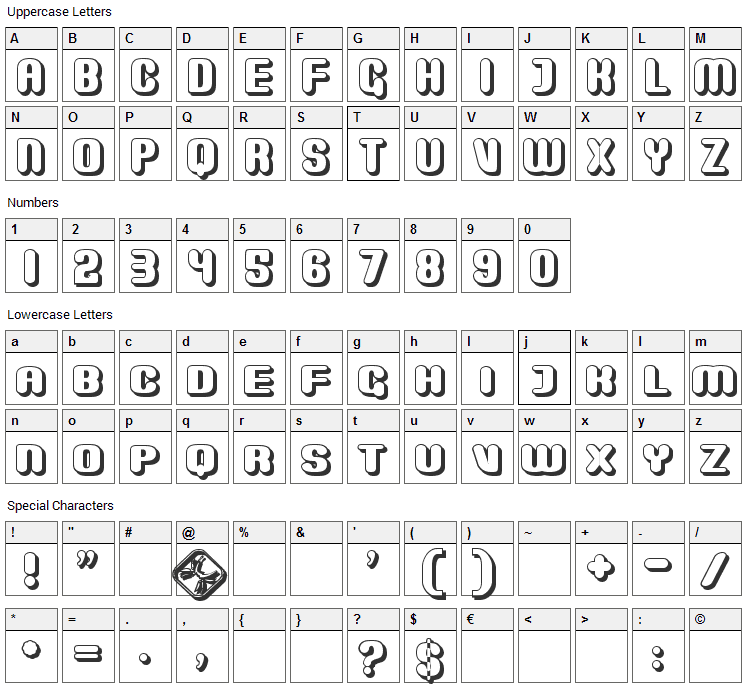 Monster Font Character Map