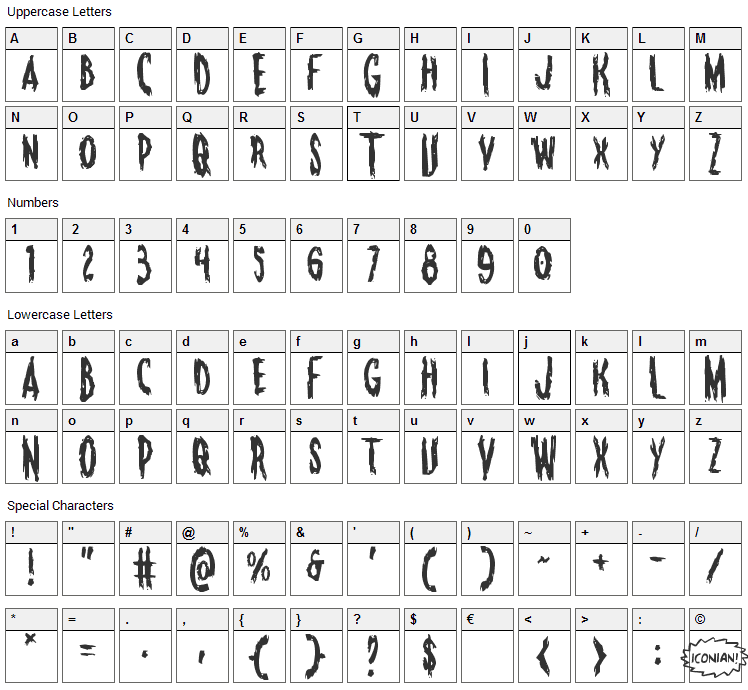 Monsterama Font Character Map