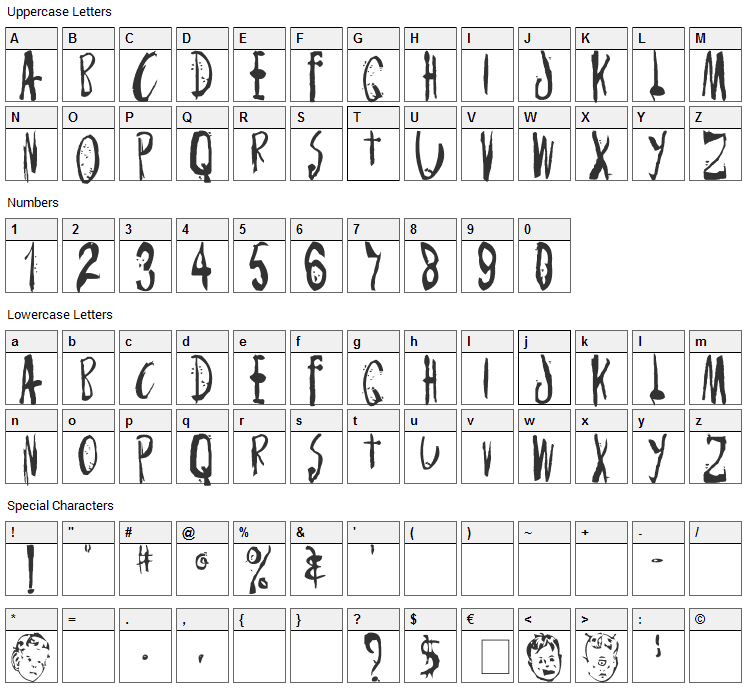 Monsterchild Font Character Map