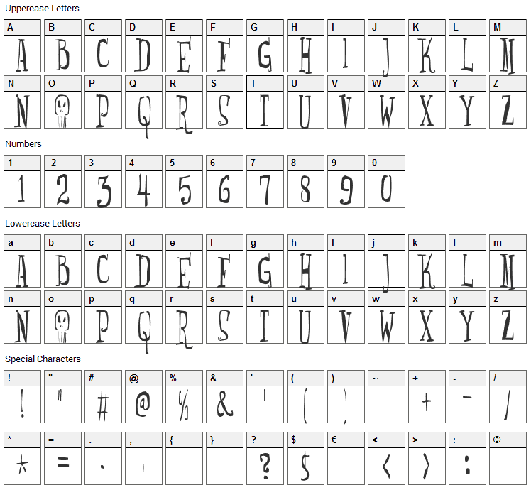 Monsterfreak Font Character Map