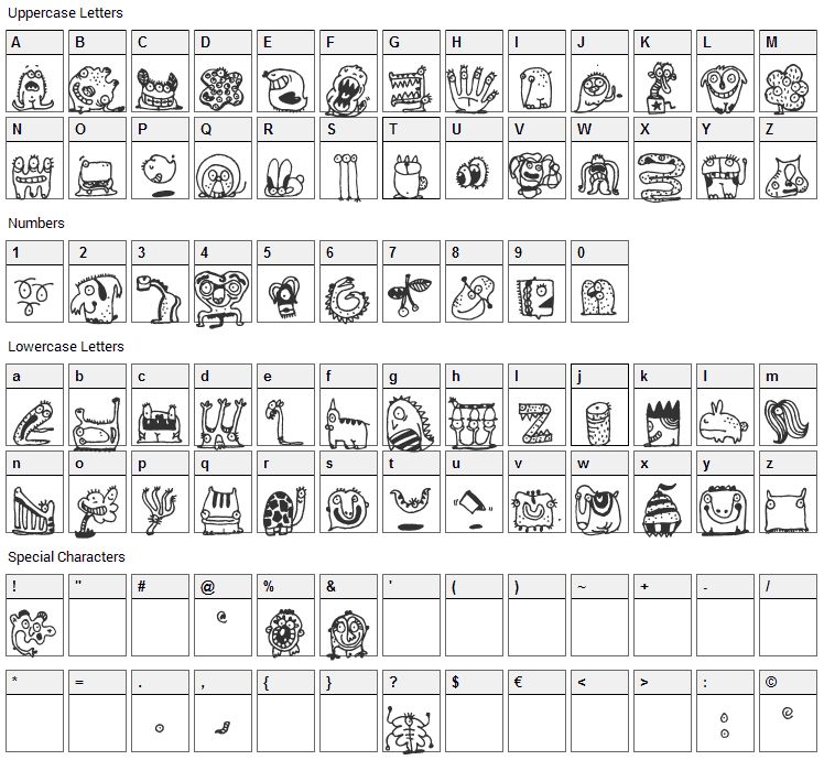 Monsterocity Font Character Map
