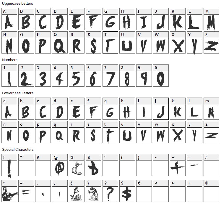 Monsters Attack  Font Character Map