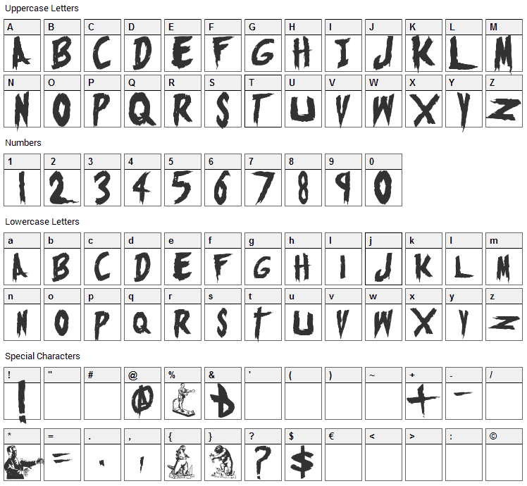 Monsters Attack Font Character Map