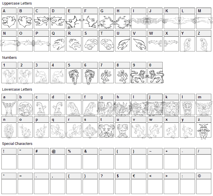 Monsters of Stone Font Character Map