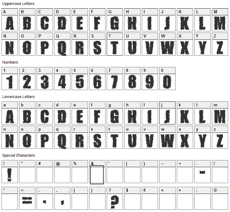 Monsterz Font Character Map