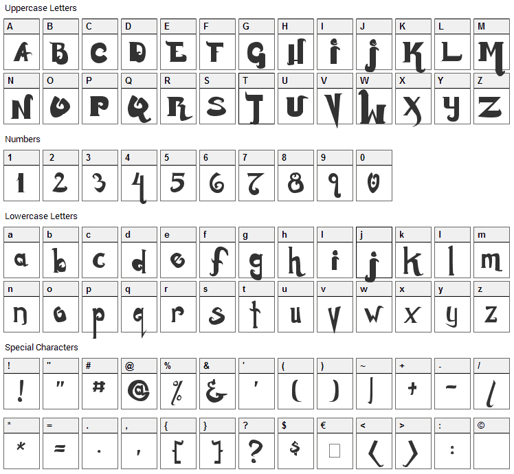 Monstur Font Character Map