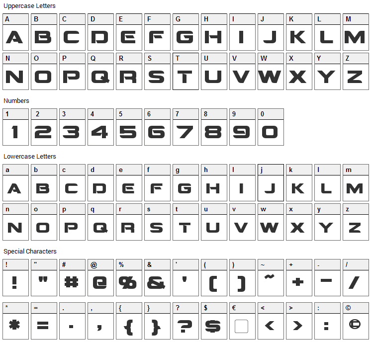 Montalban Font Character Map