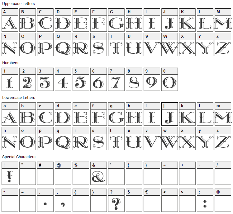 Monterey Wide Font Character Map